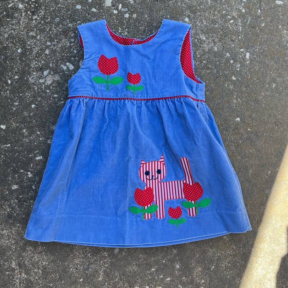 Chocolate Soup Blue Corduroy Dress with Appliqué